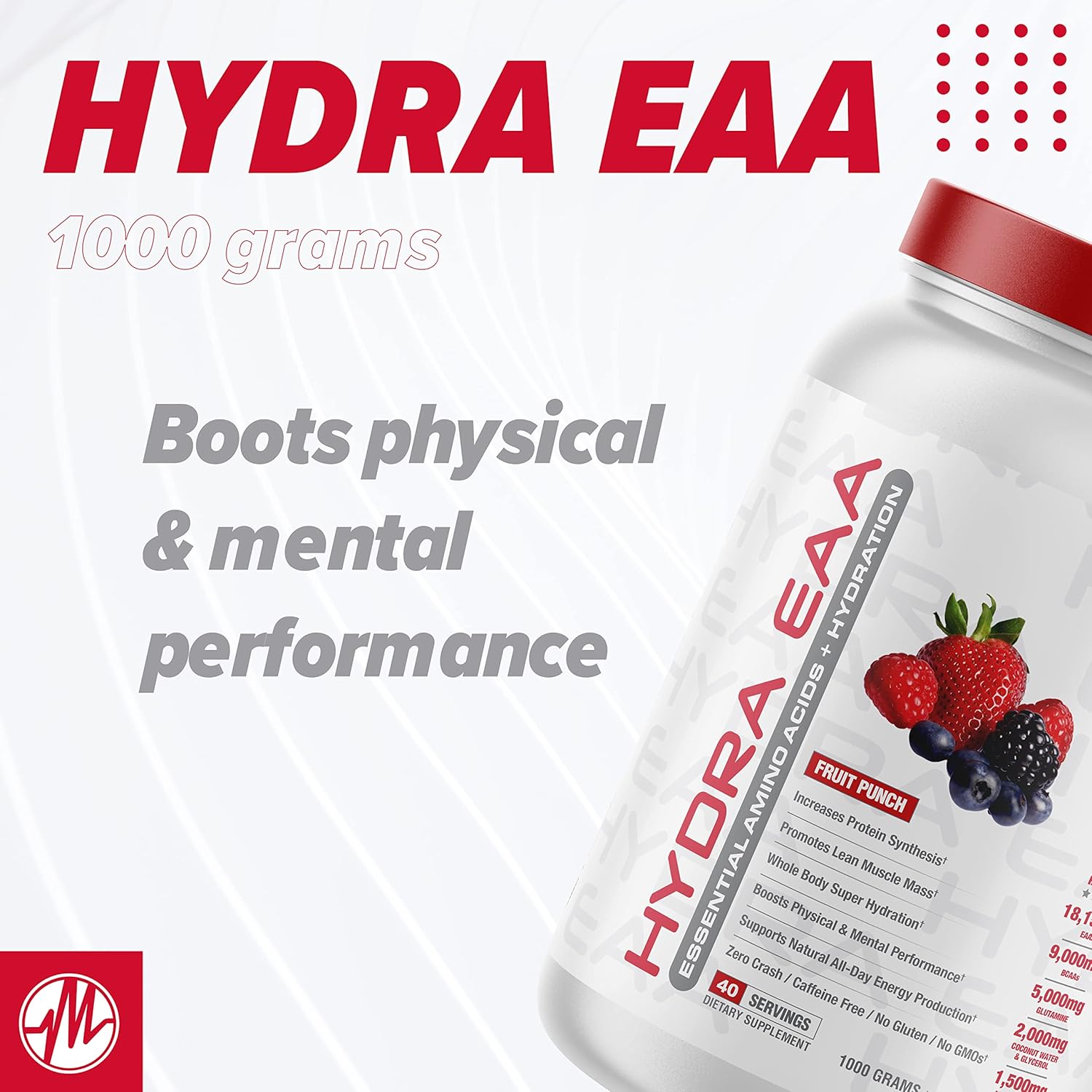 Hydra EAA Metabolic Nutrition Supplement with Essential Amino Acids, BCAAs, Glutamine, Coconut Water & Glycerol for Hydration - Watermelon Flavor, 1000g