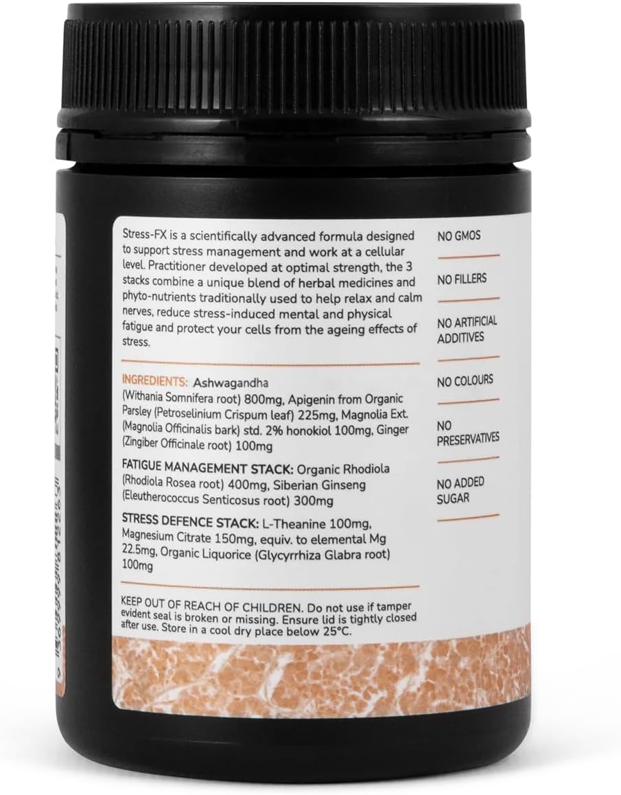 Hydra Longevity Stress-FX: Adaptogen Stress & Mood Support Supplement, Ashwagandha & L-Theanine, 120 Capsules