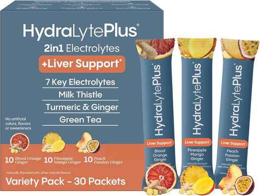 Hydralyte Liver Support + Electrolyte Mix with Milk Thistle, Turmeric, Ginger, Prickly Pear, Green Tea Extract - 30 Packets for Rapid Rehydration - BoostGo Australia