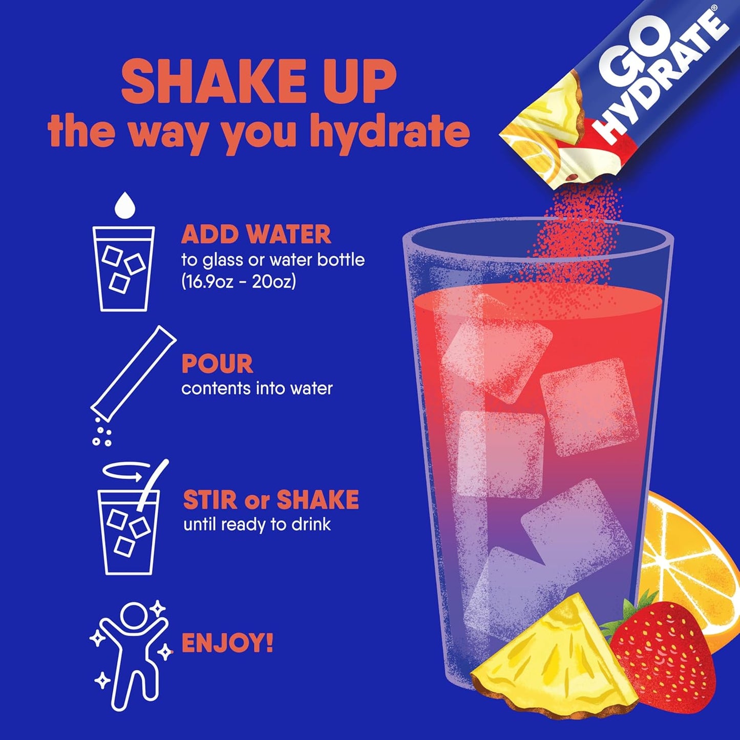 Hydrate Instant Electrolyte Drink Mix with Vitamin D - Sugar Free Powder Packets, 30 Fruit Punch Flavored Packs