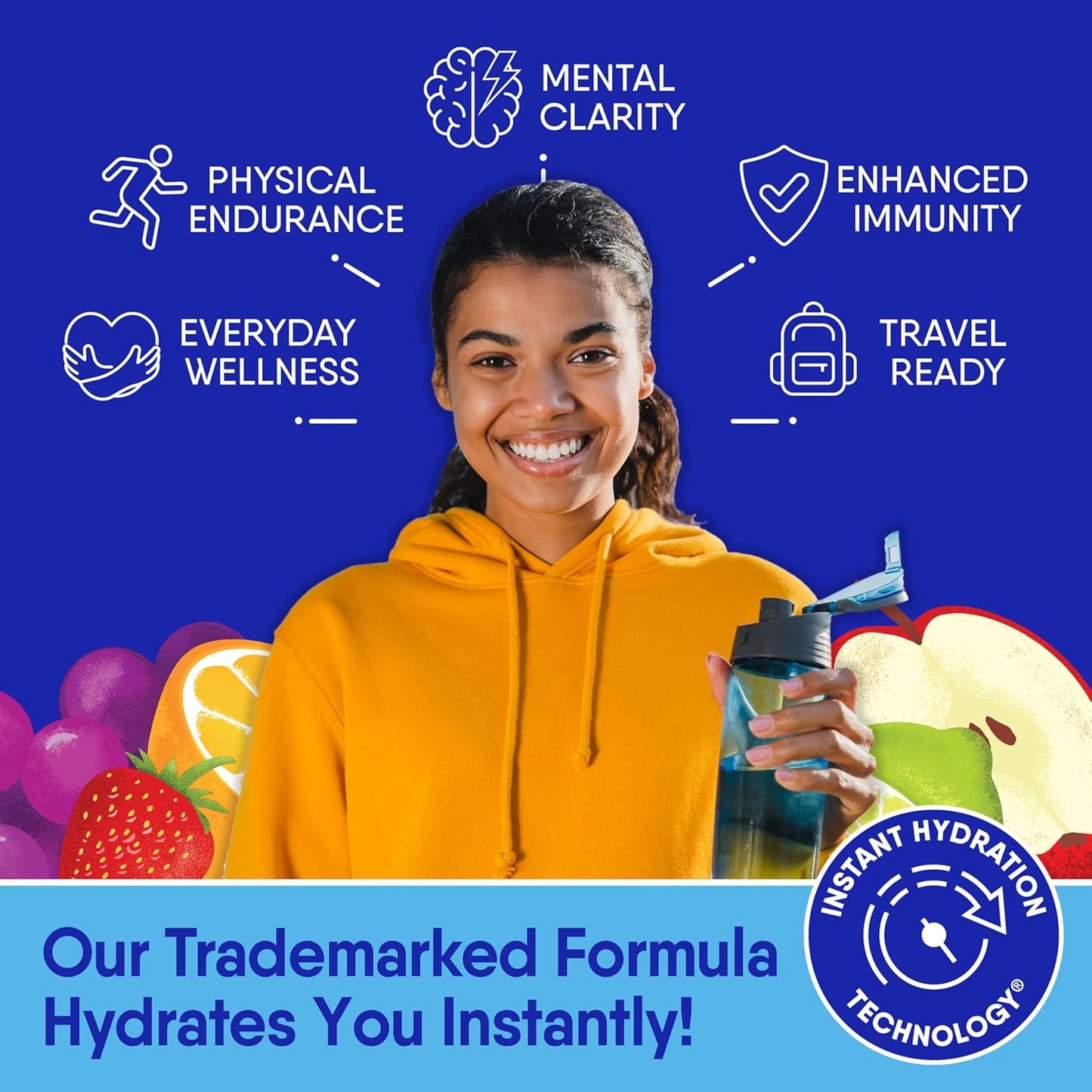 Hydrate Instant Electrolyte Drink Mix with Vitamin D - Sugar Free Powder Packets, 30 Fruit Punch Flavored Packs