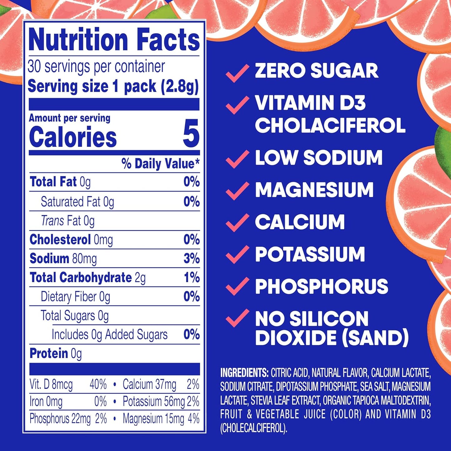 Hydrate On-the-Go with GoHydrate Grapefruit Electrolyte Powder Packets - Sugar Free & Vitamin D Enhanced - 30 Packets