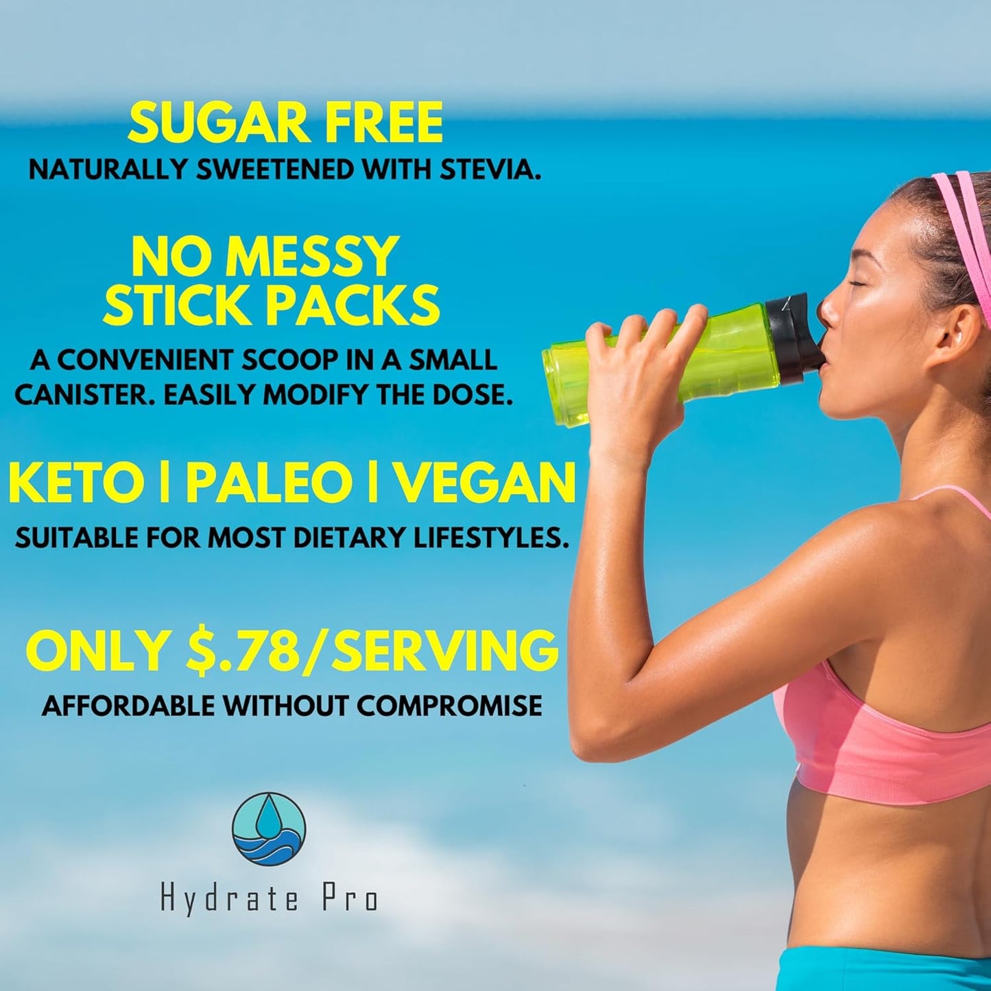 Hydrate Pro Electrolyte Powder | Sugar-Free 1000mg High-Sodium Complex | POTS & Keto Flu Support | 45 Servings (Freedom Pop)