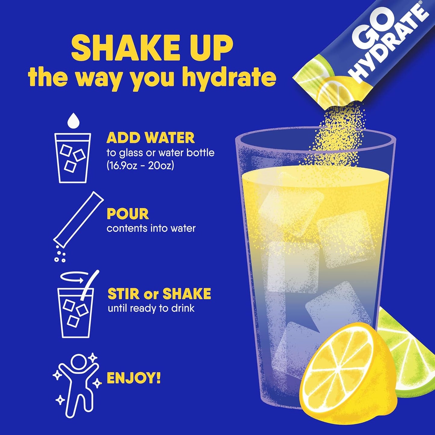 HydrateMe Instant Electrolyte Powder Packets - Low Sodium, Sugar Free Drink Mix with Vitamin D - Natural Lemon Citrus Flavor, 30 Packets