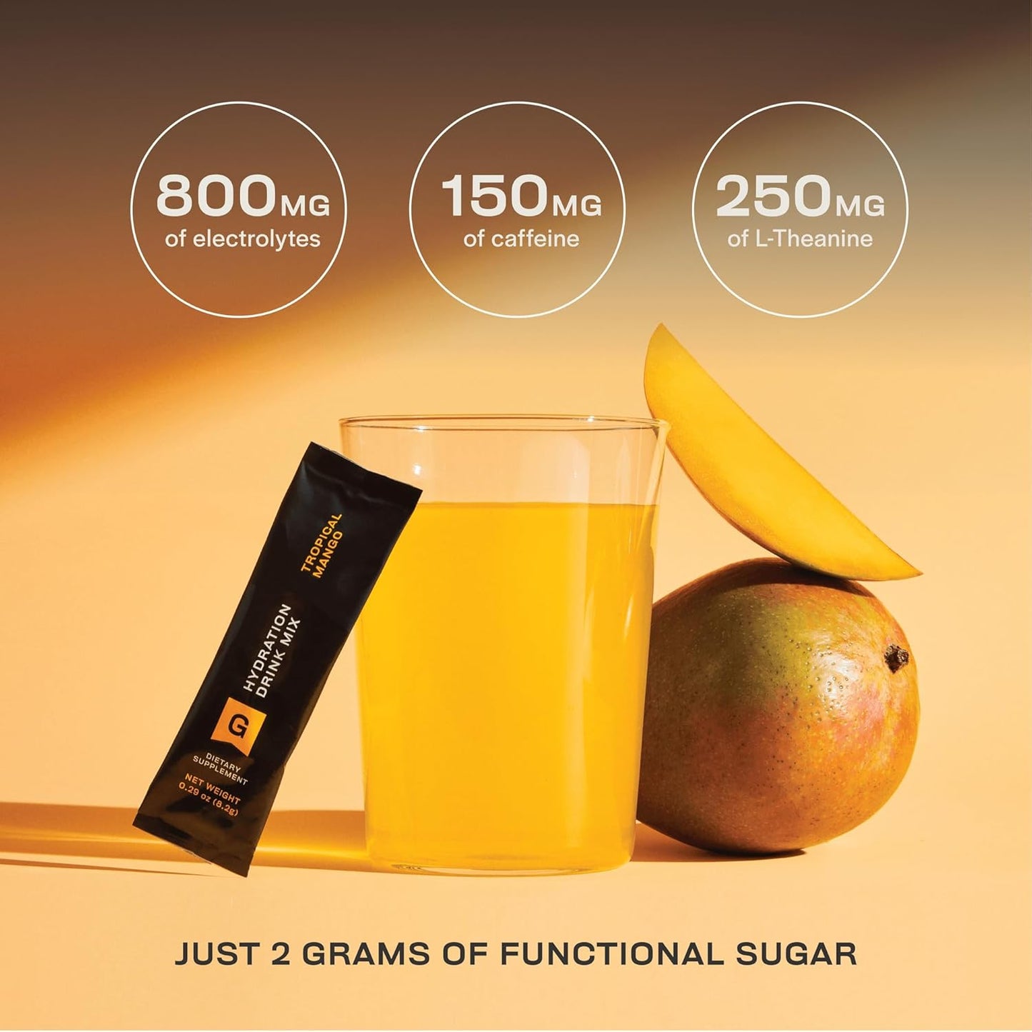 Hydrating Caffeine Powder Packets with Electrolytes and L Theanine - Tropical Mango Drink Mix, 21 Sticks