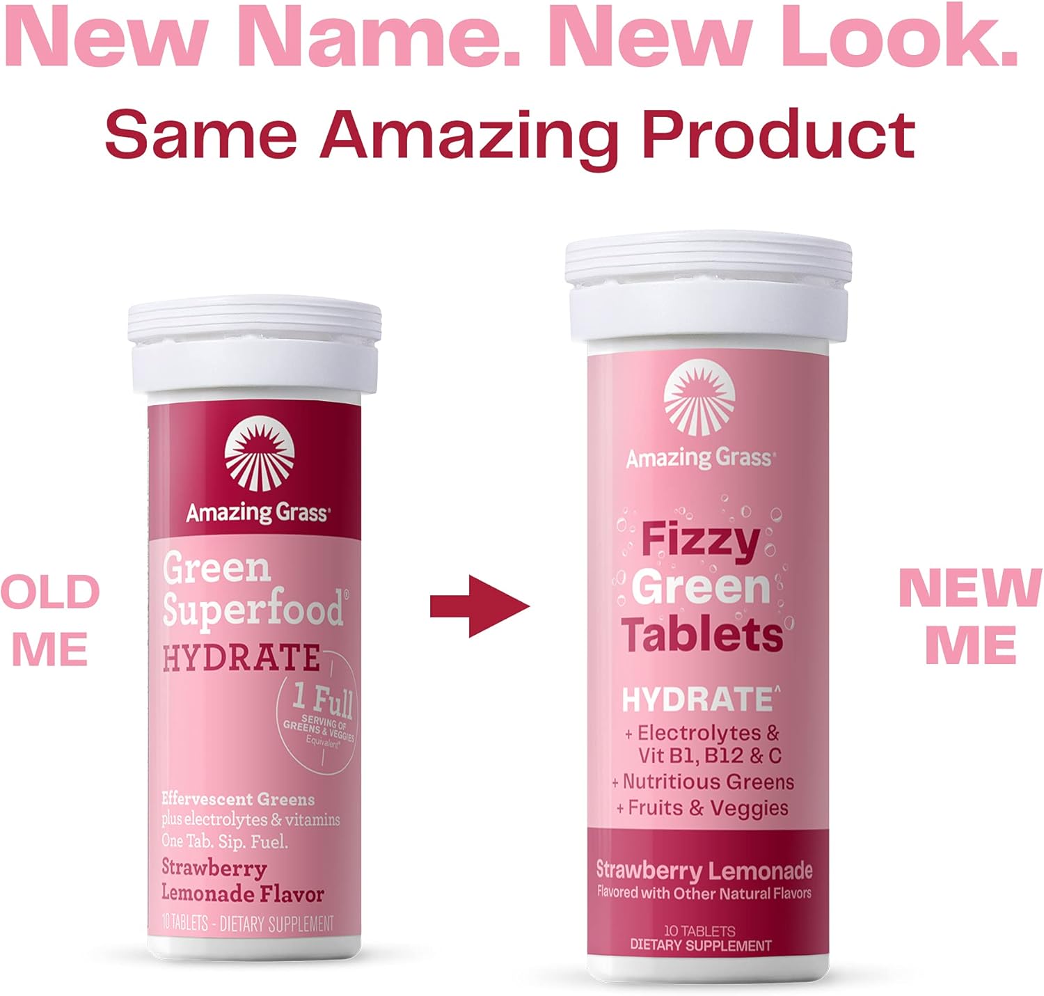 Hydrating Electrolyte Tablets with Vitamins, Fizzy Greens Water Enhancer, Strawberry Lemonade Flavor, 60 Tablets