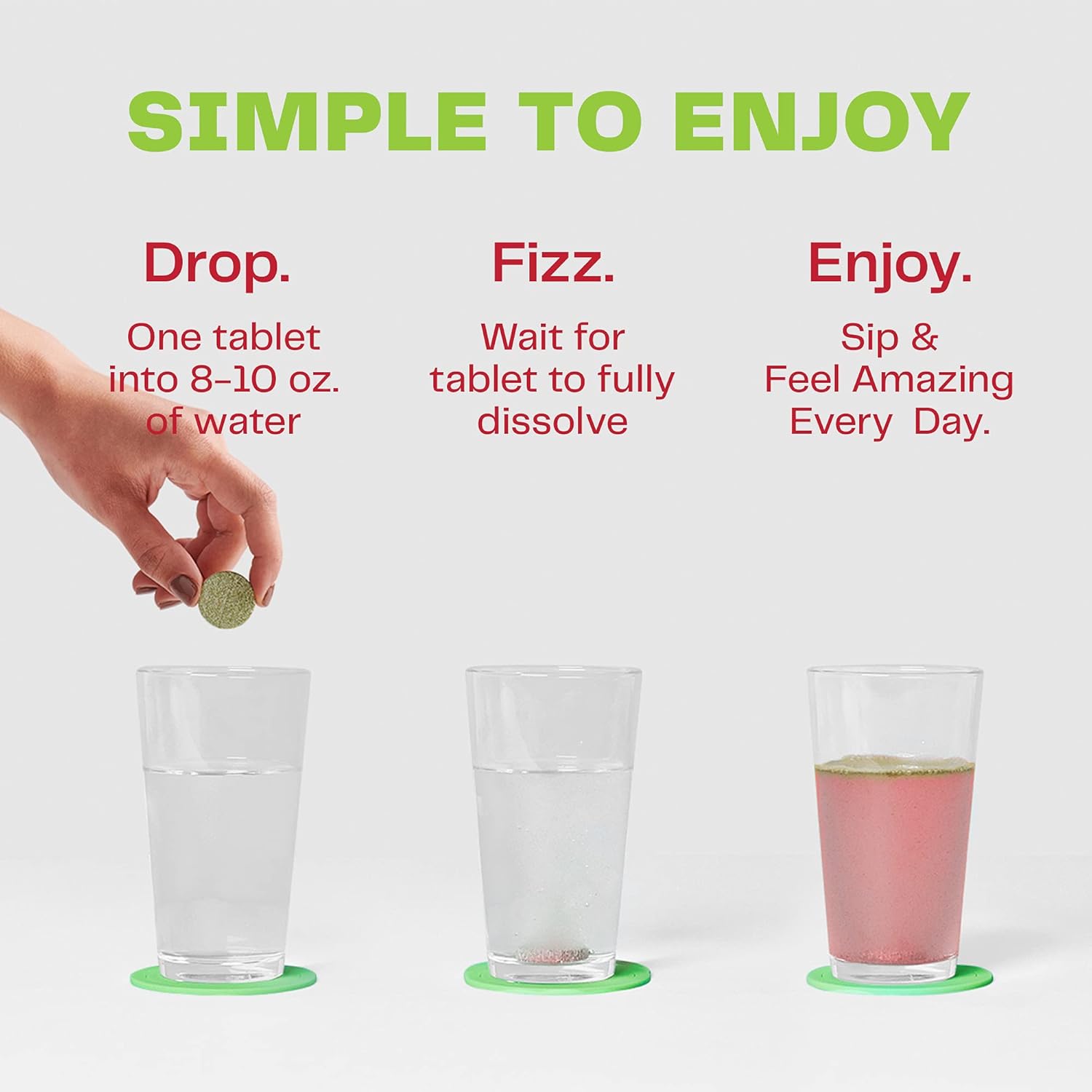 Hydrating Fizzy Greens Water Flavoring Tablets with Vitamins - Watermelon Lime Flavor, 60 Count