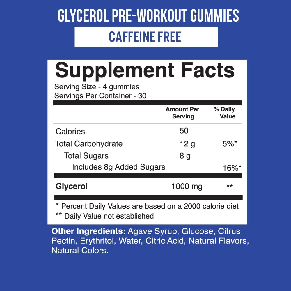 Hydrating Glycerol Gummies for Intense Pump Pre-Workout - Caffeine-Free Supplement - 120 Count - VitaPatch Premium Grade Formula