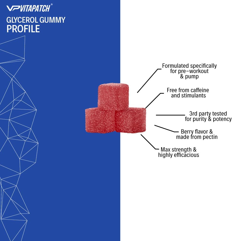 Hydrating Glycerol Gummies for Intense Pump Pre-Workout - Caffeine-Free Supplement - 120 Count - VitaPatch Premium Grade Formula