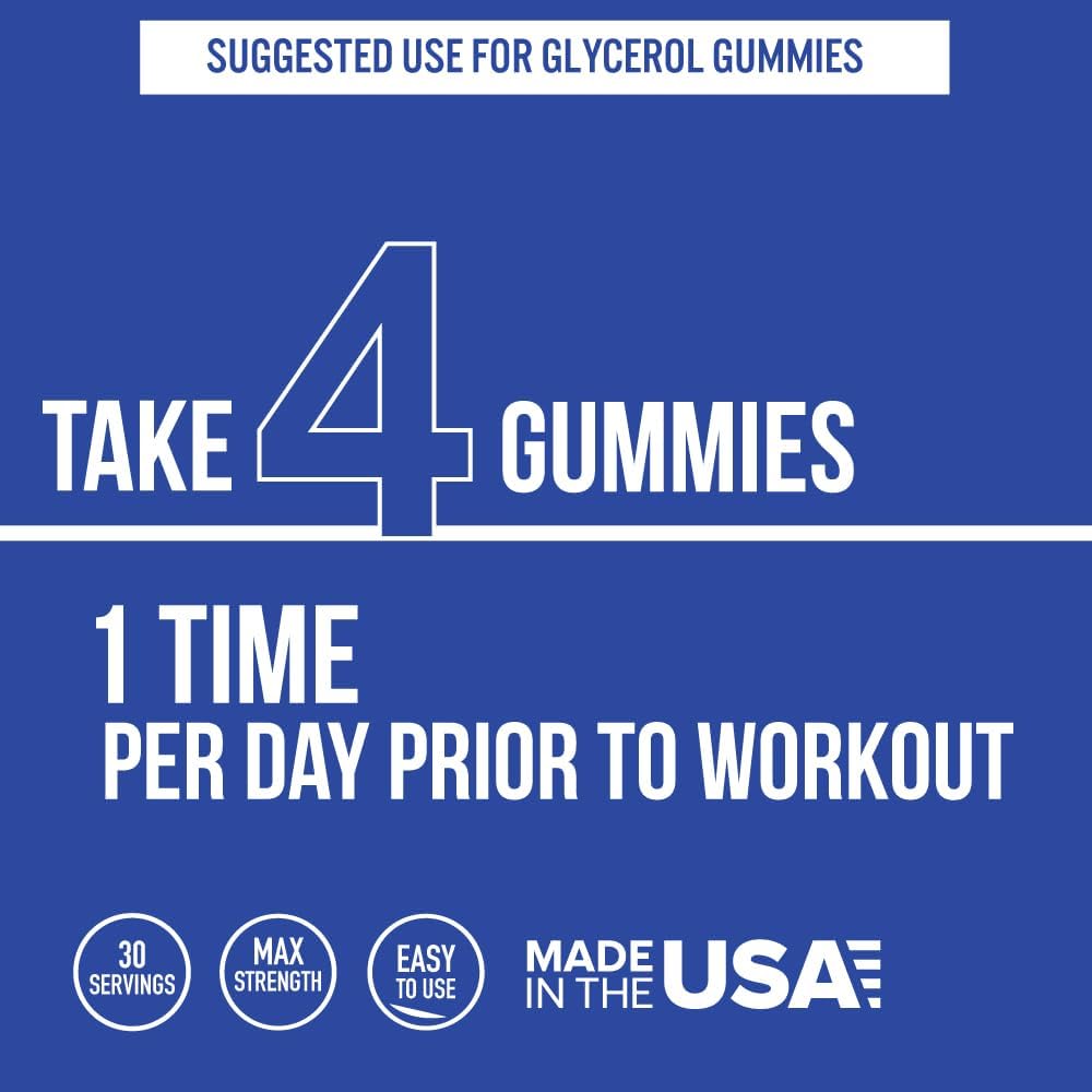 Hydrating Glycerol Gummies for Intense Pump Pre-Workout - Caffeine-Free Supplement - 120 Count - VitaPatch Premium Grade Formula
