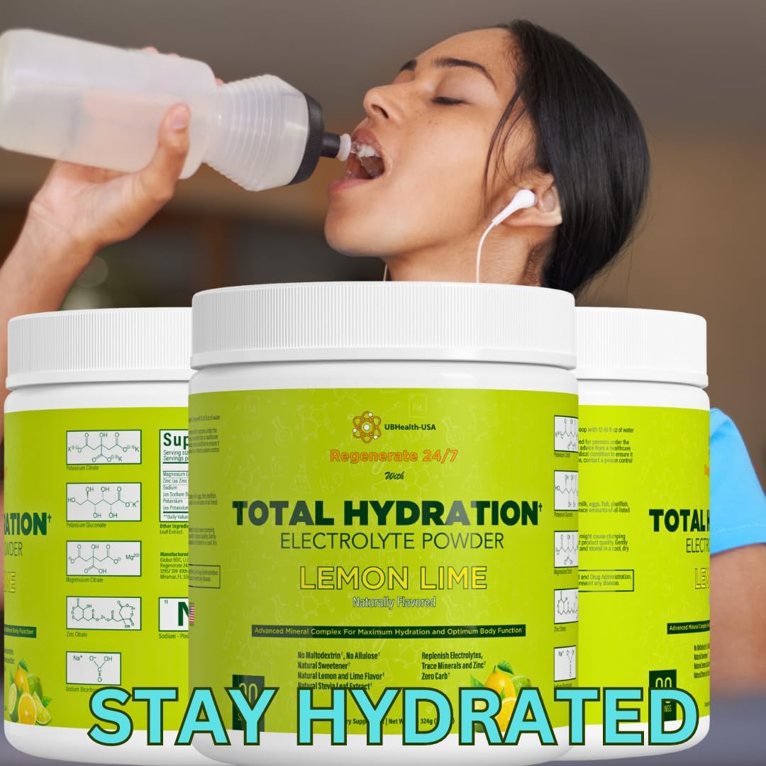 Hydration Electrolyte Replacement Mix Supplement Powder with Potassium, Magnesium, Zinc, and Pink Salt - Natural Lemon Lime Flavor - No Allulose - 90 Servings