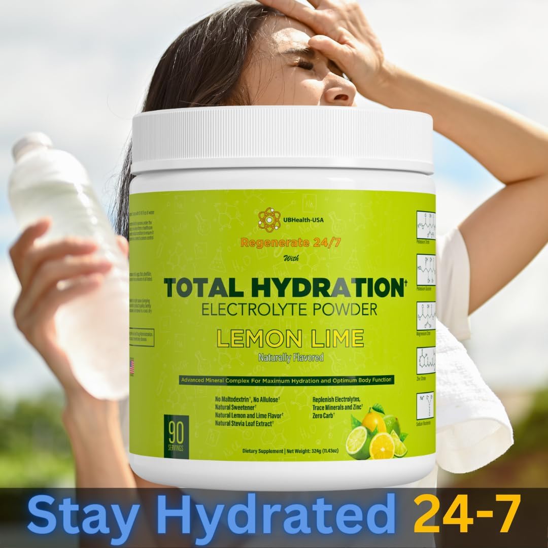 Hydration Electrolyte Replacement Mix Supplement Powder with Potassium, Magnesium, Zinc, and Pink Salt - Natural Lemon Lime Flavor - No Allulose - 90 Servings