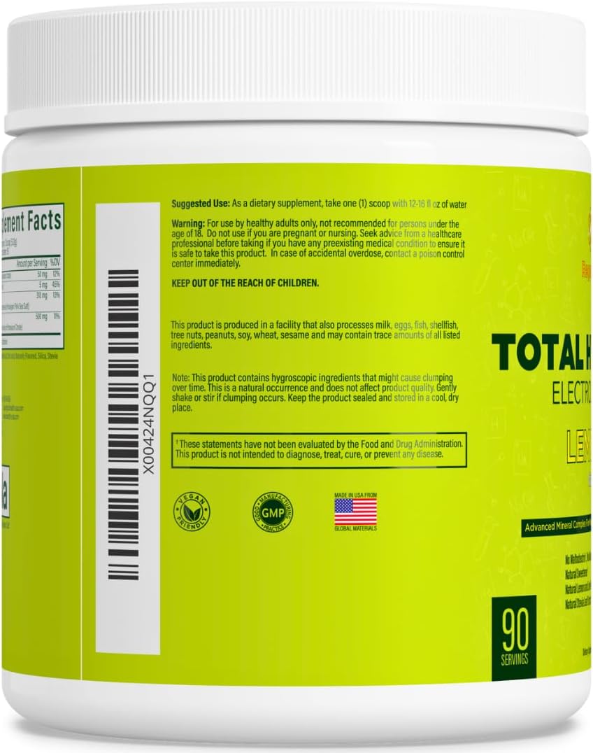 Hydration Electrolyte Replacement Mix Supplement Powder with Potassium, Magnesium, Zinc, and Pink Salt - Natural Lemon Lime Flavor - No Allulose - 90 Servings