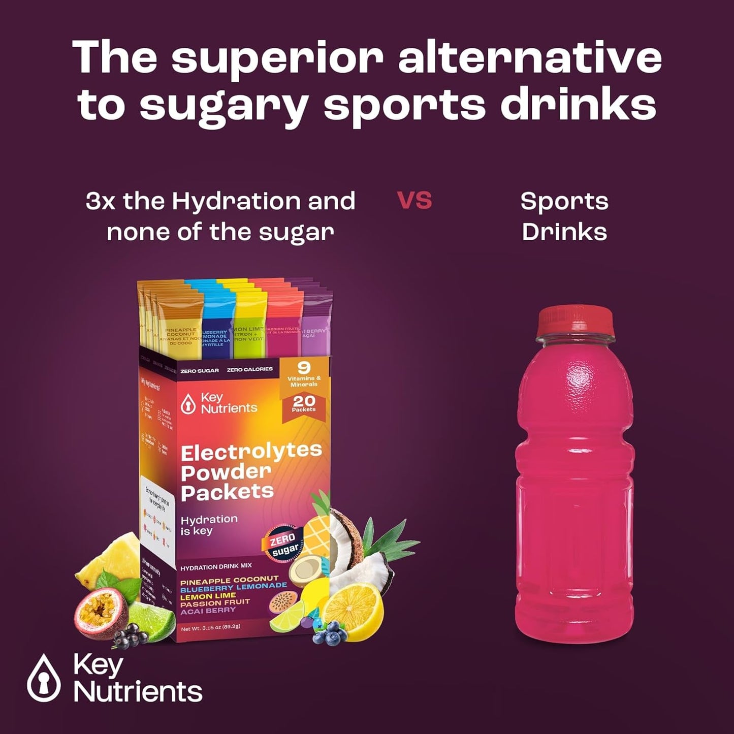 Hydration Packets with 5 Delicious Flavors - No Sugar, No Calories, Gluten Free Electrolytes Powder - 20 Pack Made in USA