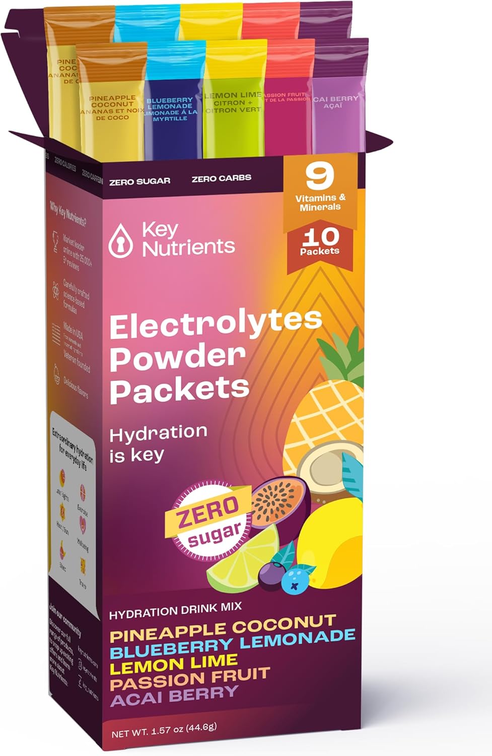 Hydration Packets with Key Nutrients - 5 Delicious Flavors, Sugar-Free Electrolyte Powder, Gluten Free, Non GMO - 10 Pack, Made in USA - BoostGo Australia