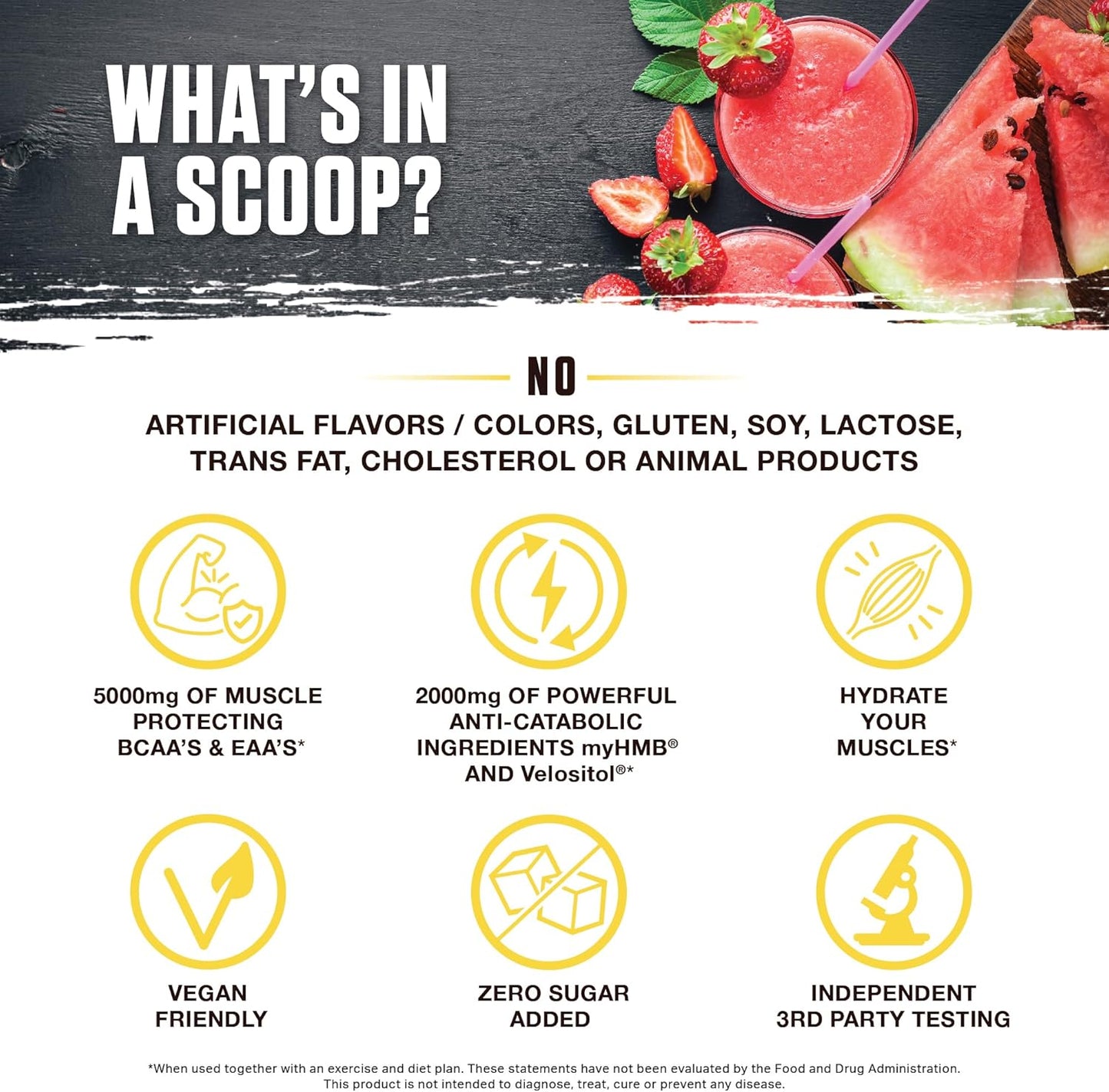 Hydration Powder with BCAA, EAA, and Electrolytes - Lean Muscle Protection Drink Mix with Coconut Water (Strawberry Watermelon)