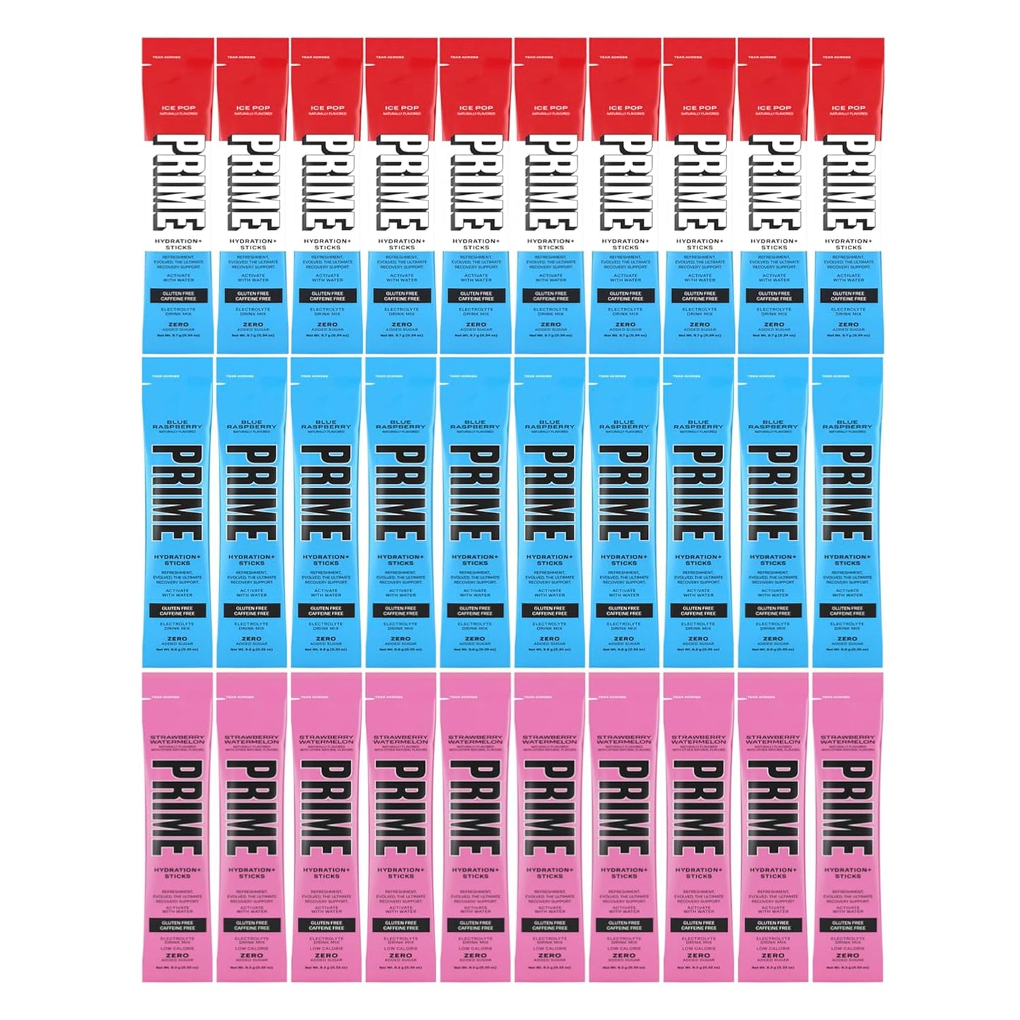 Hydration Sticks Variety Pack with Electrolyte Drink Mix - Ice Pop, Blue Raspberry, Strawberry Watermelon (30 Count)