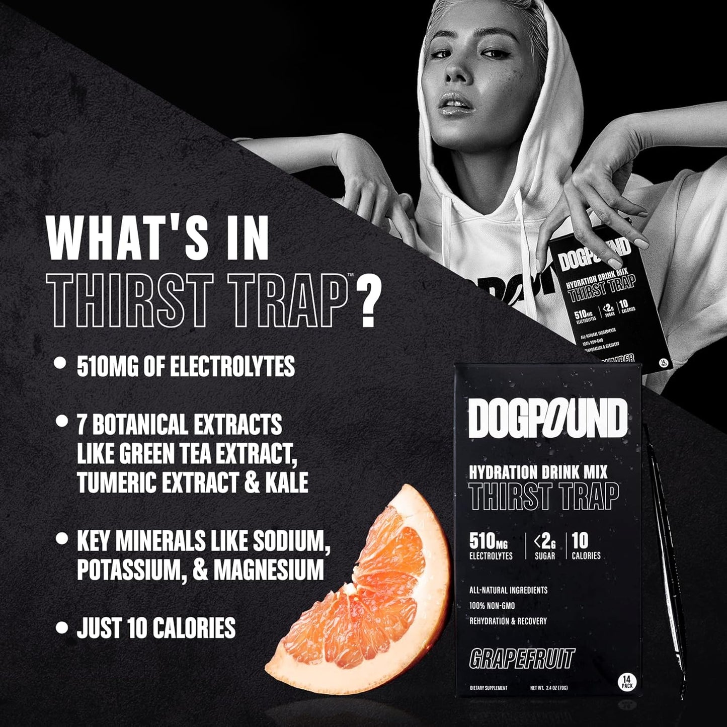 Hydration Supplement for Workout & Recovery | Electrolyte Drink Mix | Grapefruit Flavor | 10 Calories | 14 Convenient Sticks