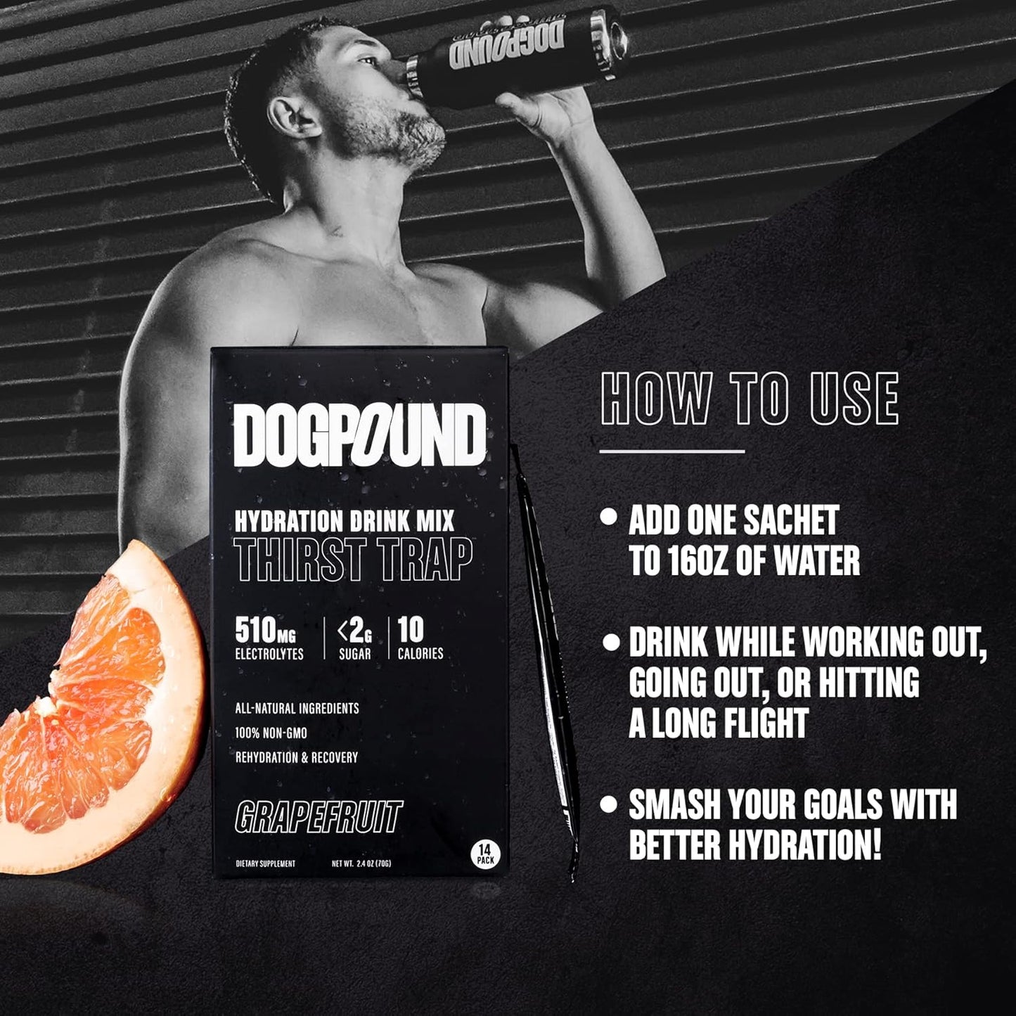 Hydration Supplement for Workout & Recovery | Electrolyte Drink Mix | Grapefruit Flavor | 10 Calories | 14 Convenient Sticks