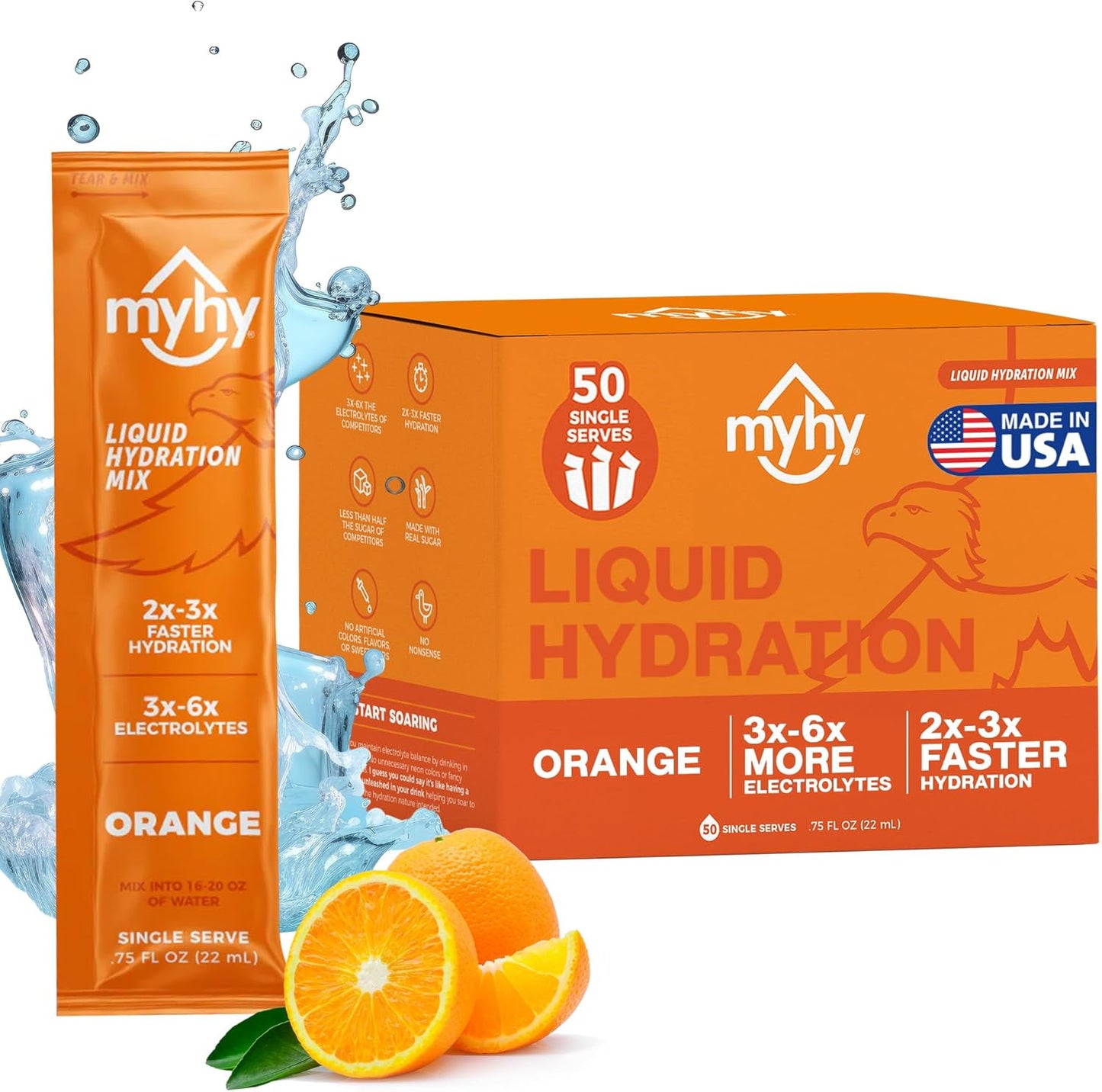 Hydration Support Drink Mix Packets for Adults & Kids - Orange, 50 Count - Electrolyte Formula for Travel, Pregnancy, Sports, Hangovers, Bachelor & Bachelorette Parties