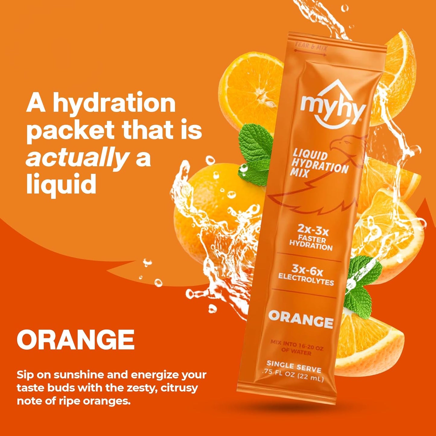 Hydration Support Drink Mix Packets for Adults & Kids - Orange, 50 Count - Electrolyte Formula for Travel, Pregnancy, Sports, Hangovers, Bachelor & Bachelorette Parties