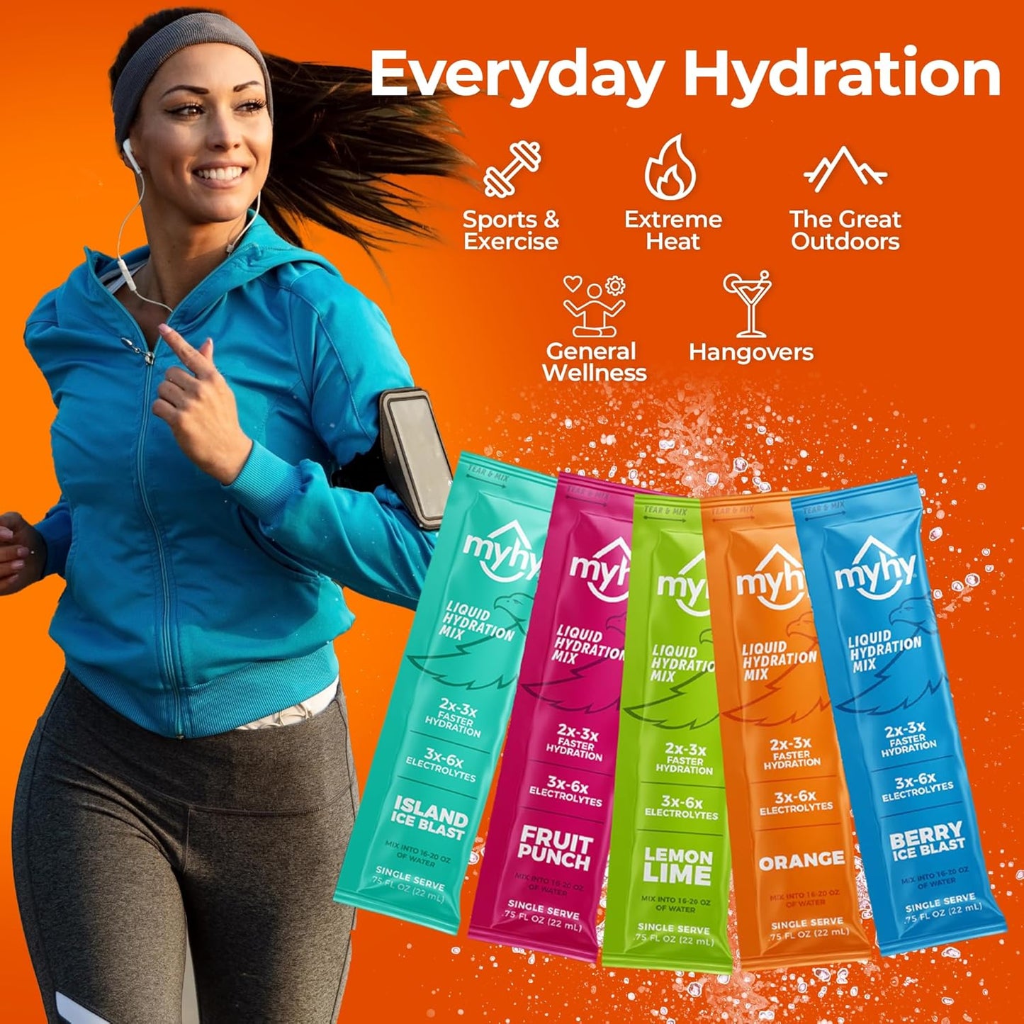 Hydration Support Drink Mix Packets for Adults & Kids - Orange, 50 Count - Electrolyte Formula for Travel, Pregnancy, Sports, Hangovers, Bachelor & Bachelorette Parties