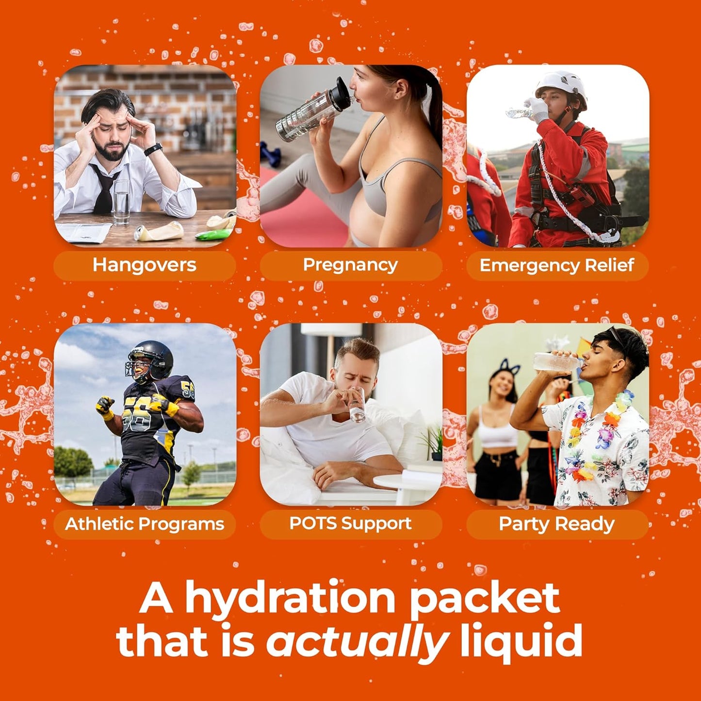 Hydration Support Drink Mix Packets for Adults & Kids - Orange, 50 Count - Electrolyte Formula for Travel, Pregnancy, Sports, Hangovers, Bachelor & Bachelorette Parties