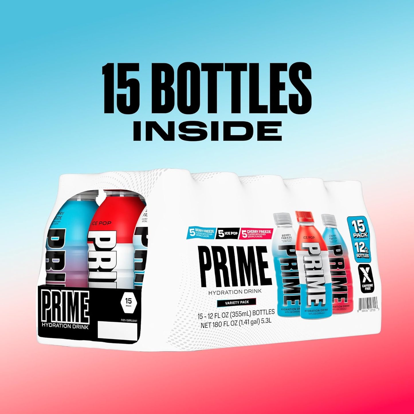 Hydration Variety Pack: Sports Drinks with Electrolytes, 250mg BCAAs, B Vitamins, Antioxidants, Low Sugar - 12oz, 15 Pack