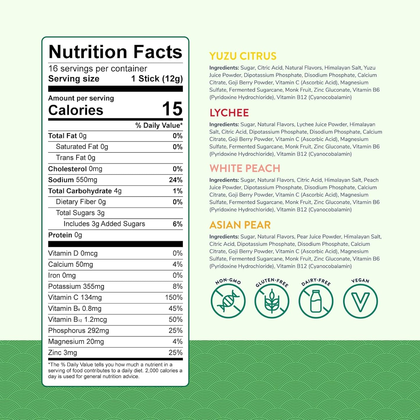 Hydration Variety Pack with Electrolyte Powder, Monk Fruit Sweetener, and Superfood Goji Berry - 16 Packets - On-The-Go Sticks - Low Sugar - Vitamins C, B6, B12