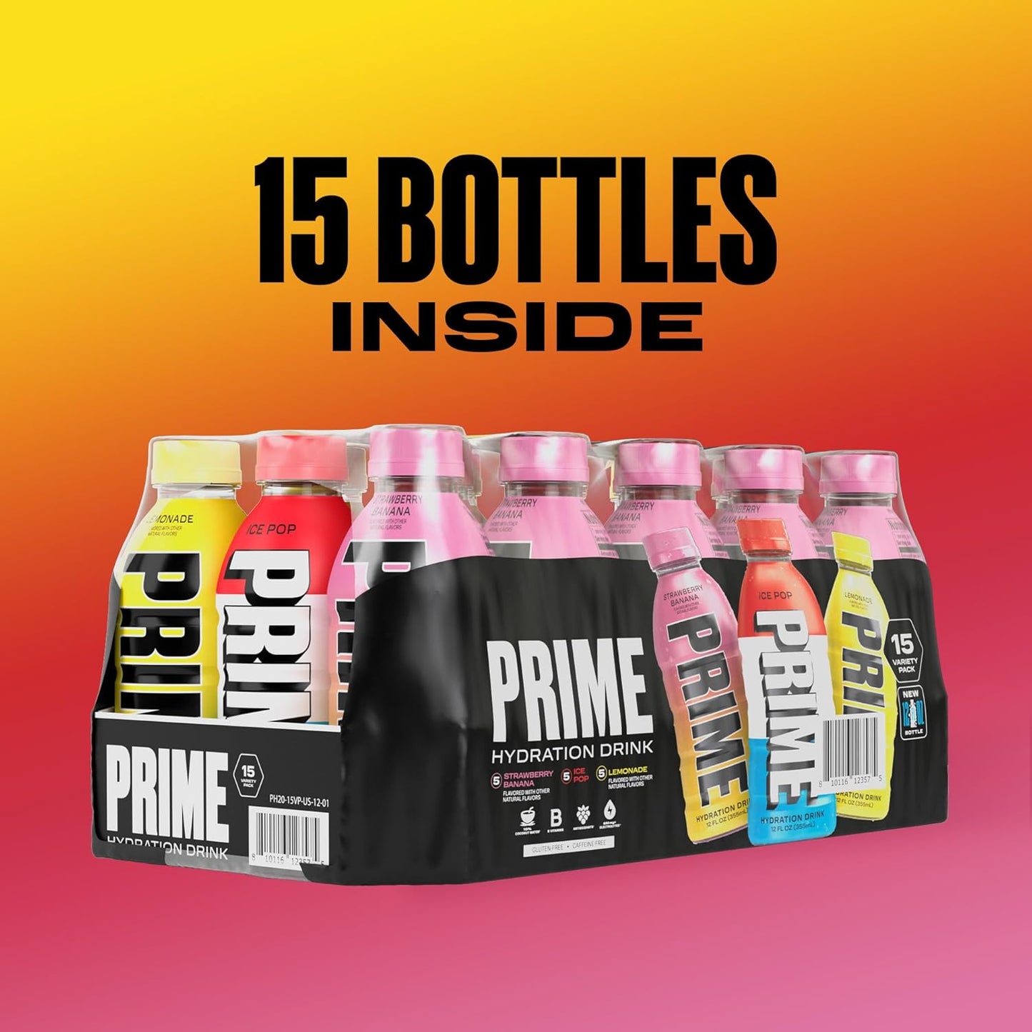 Hydration Variety Pack with Electrolytes, BCAAs, B Vitamins, Antioxidants - 15 Pack of 12 Oz Sports Drinks for Ultimate Hydration