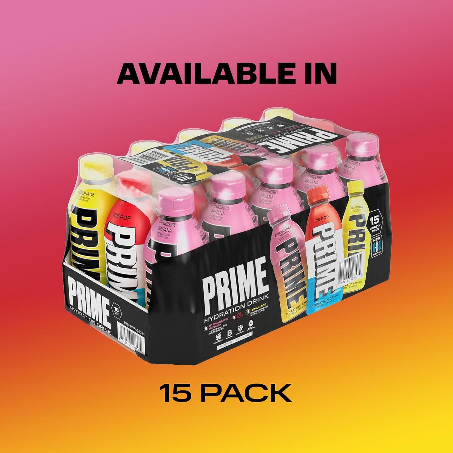 Hydration Variety Pack with Electrolytes, BCAAs, B Vitamins, Antioxidants - 15 Pack of 12 Oz Sports Drinks for Ultimate Hydration