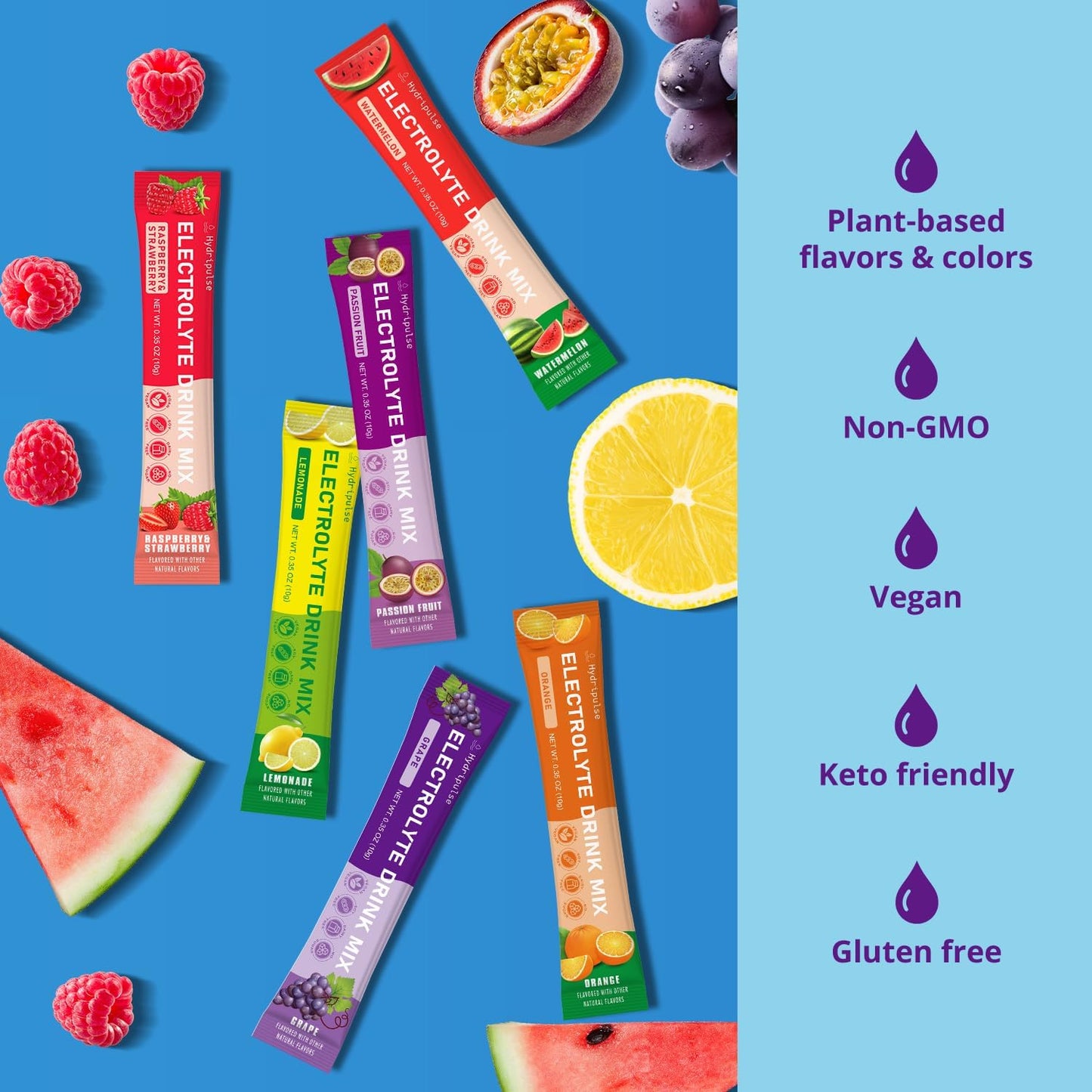 HydriPulse Watermelon Electrolyte Powder Packets - Sugar Free, 10 Electrolytes & Vitamins, Vegan Keto Drink Mix