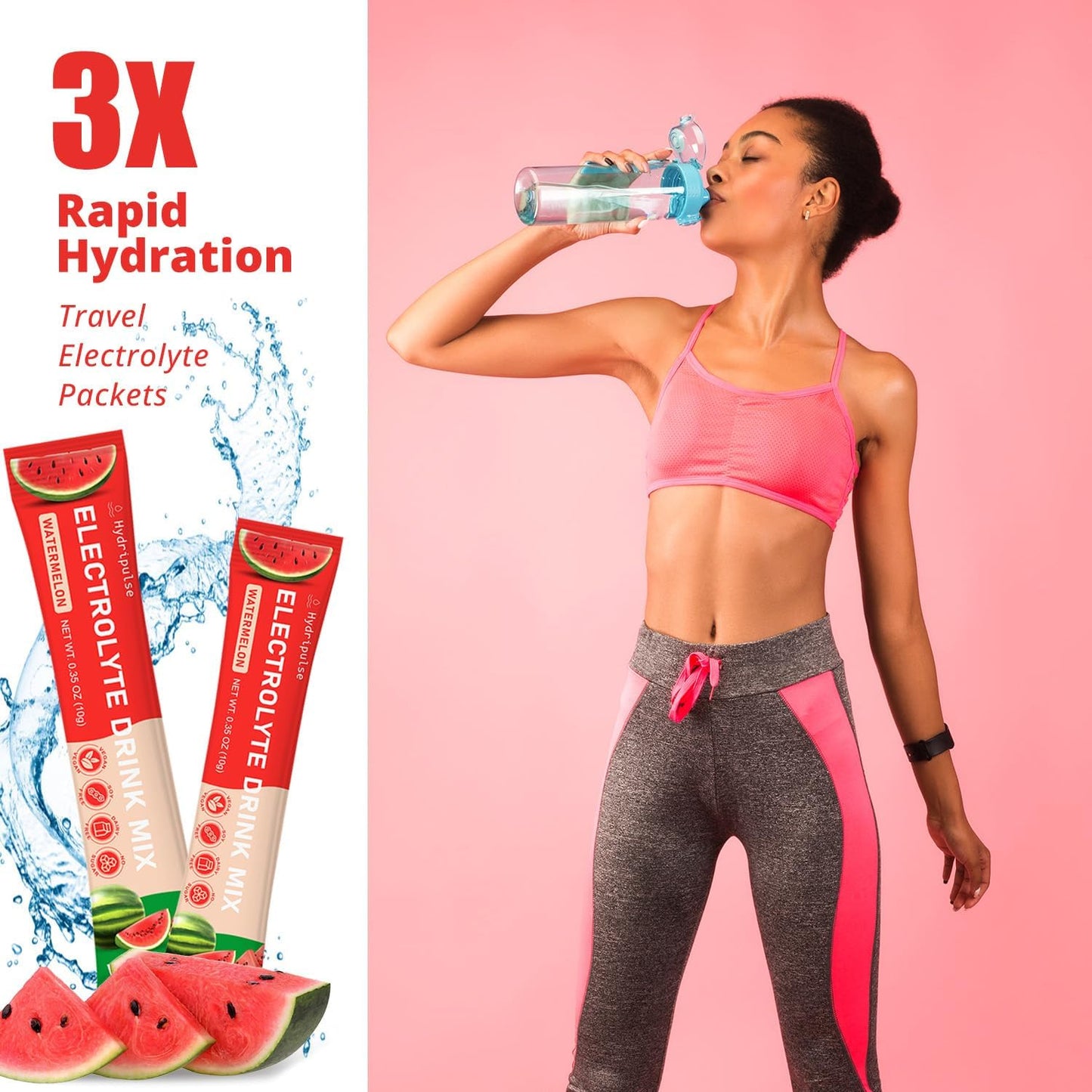 HydriPulse Watermelon Electrolyte Powder Packets - Sugar Free, 10 Electrolytes & Vitamins, Vegan Keto Drink Mix