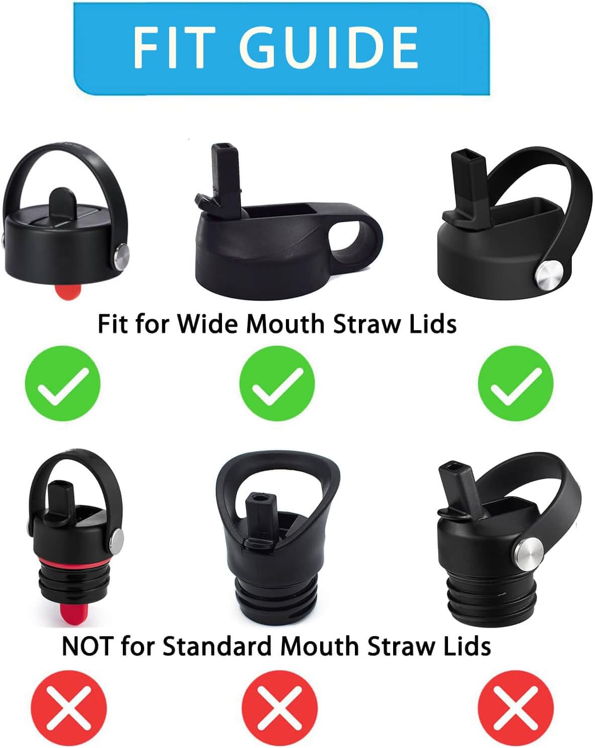 Hydro Flask Wide Mouth Bottle Replacement Straws 4-Pack with Cleaning Brushes - BPA-Free Hydroflask Straw Lid Straws