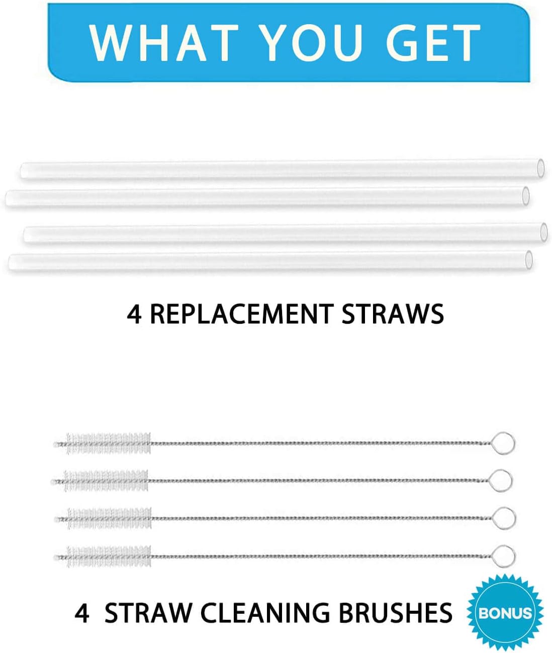 Hydro Flask Wide Mouth Bottle Replacement Straws 4-Pack with Cleaning Brushes - BPA-Free Hydroflask Straw Lid Straws