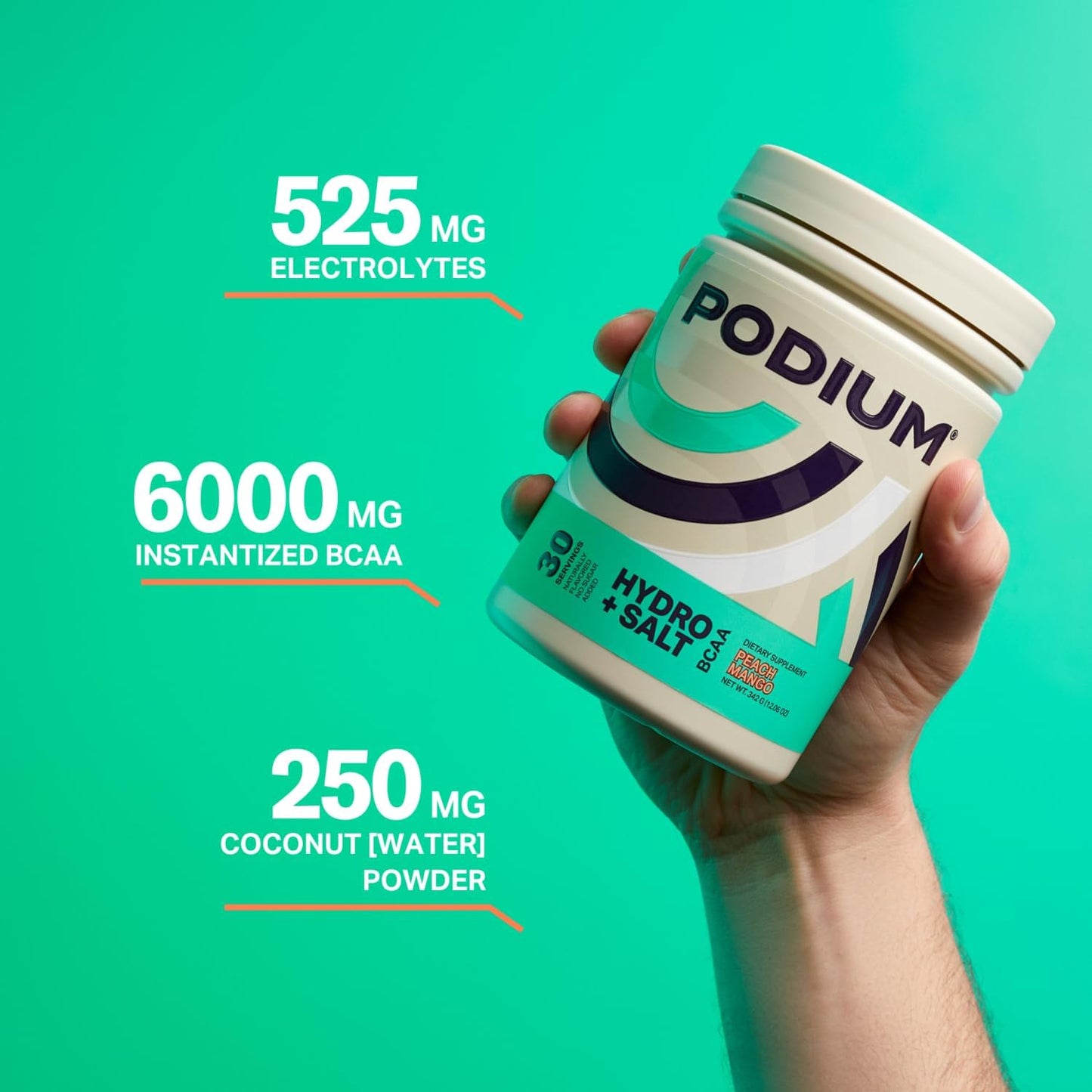 Hydro & Salt Mango Peach BCAA Powder - 30 Servings for Hydration & Recovery with Electrolytes