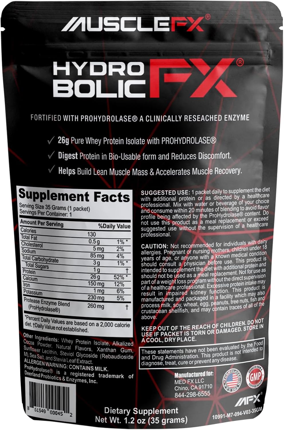 Hydrobolic FX Pure Whey Protein Isolate Powder - 26g Protein, 5g Glutamine, 6g BCAA, Chocolate Flavor - Muscle Building & Recovery Boost