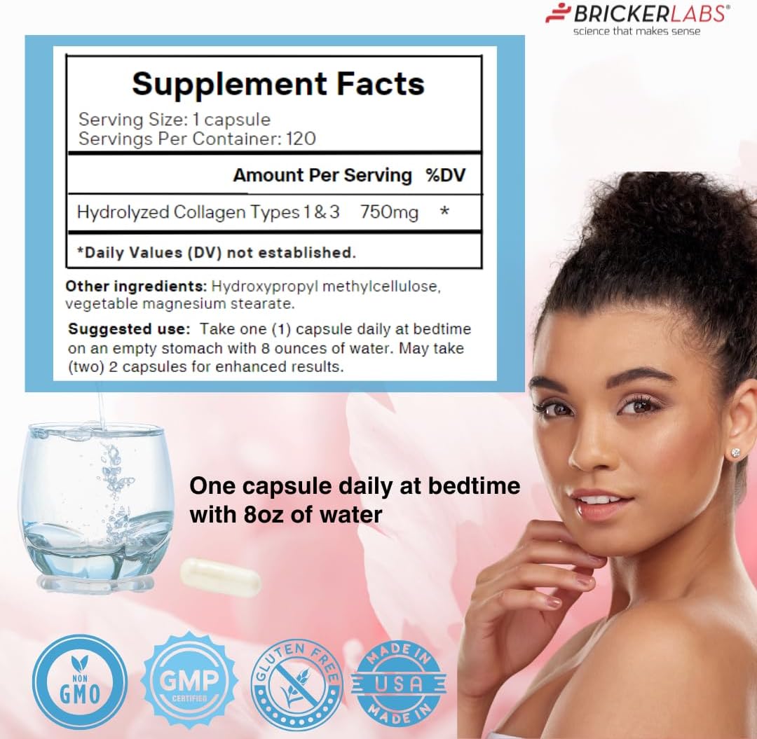 Hydrolized Collagen Supplement for Men & Women - Type I & III Collagen Capsules 750mg - 120 Day Supply
