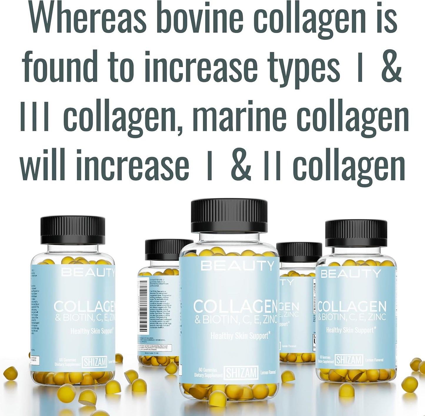Hydrolyzed Bovine Collagen Biotin Gummies for Hair Growth & Strong Nails with Multi-Vitamins C, E, and Zinc - Alternative to Liquid Drops and Pills for Women