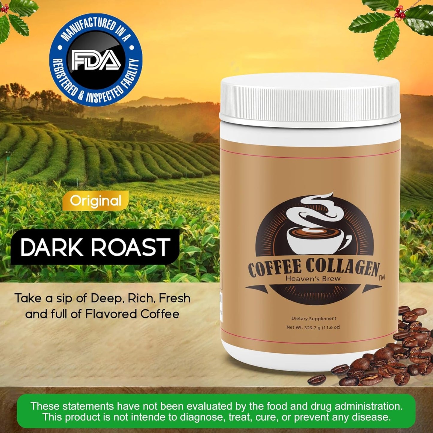Hydrolyzed Bovine Peptide Coffee Collagen with Vitamin C & B12 - Hair, Skin, Nail & Joint Support - Dairy & Sugar-Free - 30 Servings