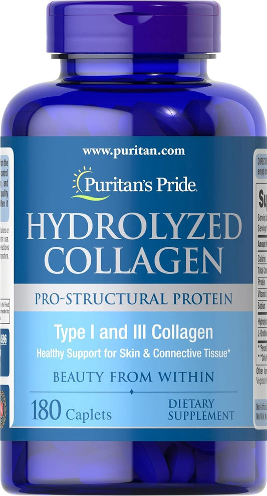 Hydrolyzed Collagen 1000mg Caplets for Skin, Bones, and Joints - Dietary Supplement for Men and Women by Puritan's Pride