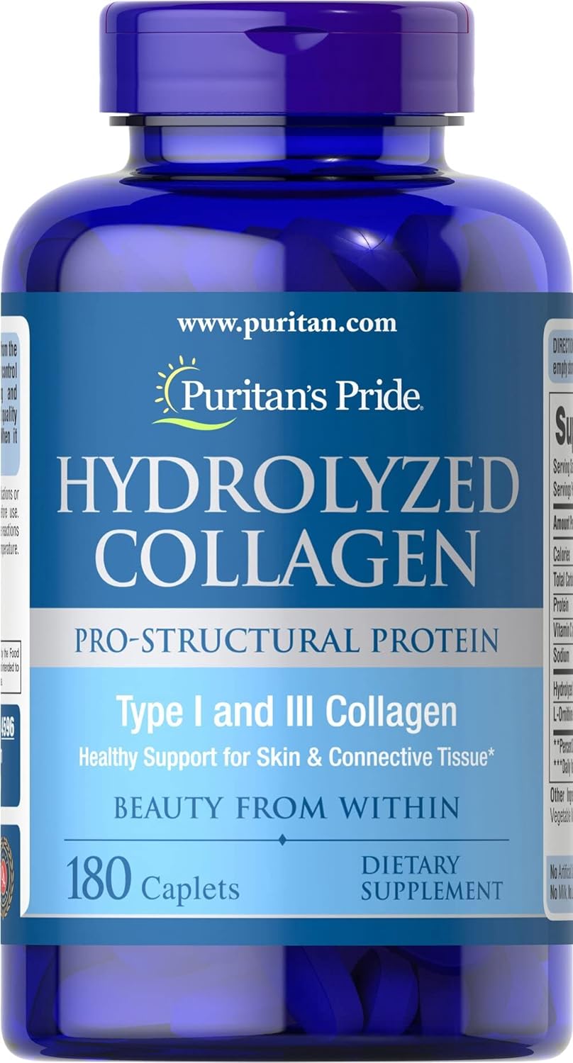 Hydrolyzed Collagen 1000mg Caplets for Skin, Bones, and Joints - Dietary Supplement for Men and Women by Puritan's Pride