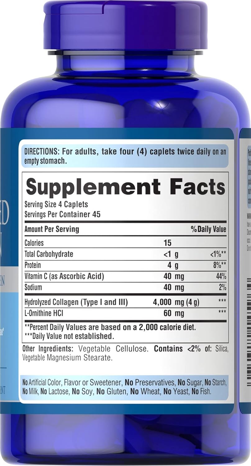 Hydrolyzed Collagen 1000mg Caplets for Skin, Bones, and Joints - Dietary Supplement for Men and Women by Puritan's Pride