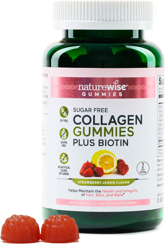 Hydrolyzed Collagen Gummies for Women - Sugar-Free Type I & III Peptides with Biotin, Vitamin C, E, and Zinc for Hair, Skin, Nails, and Joint Support - 90 Count