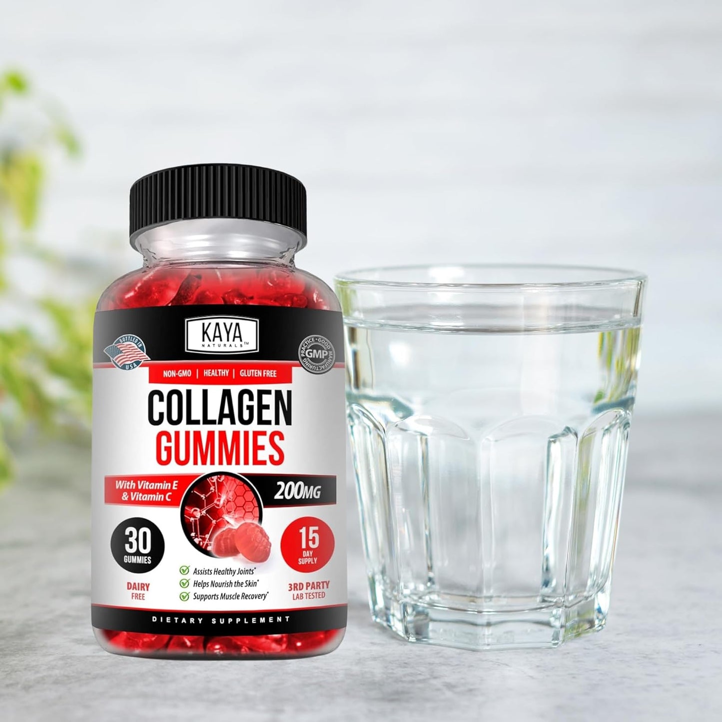 Hydrolyzed Collagen Gummies with Vitamin C & Biotin - 1000mg Supplement for Men & Women - 30 Count - Strawberry Flavor