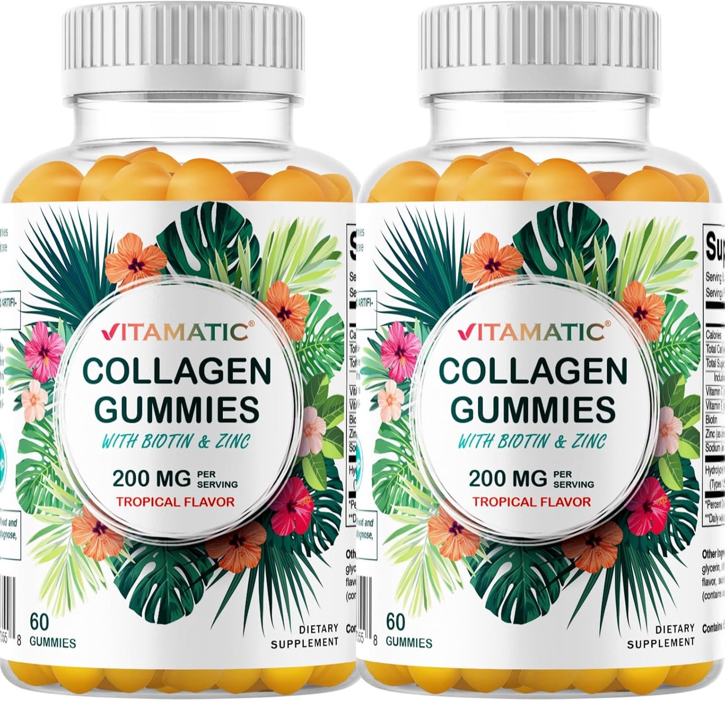 Hydrolyzed Collagen Gummies with Vitamin C, Zinc, and Biotin - 2 Pack, 200 mg, 120 Gummies