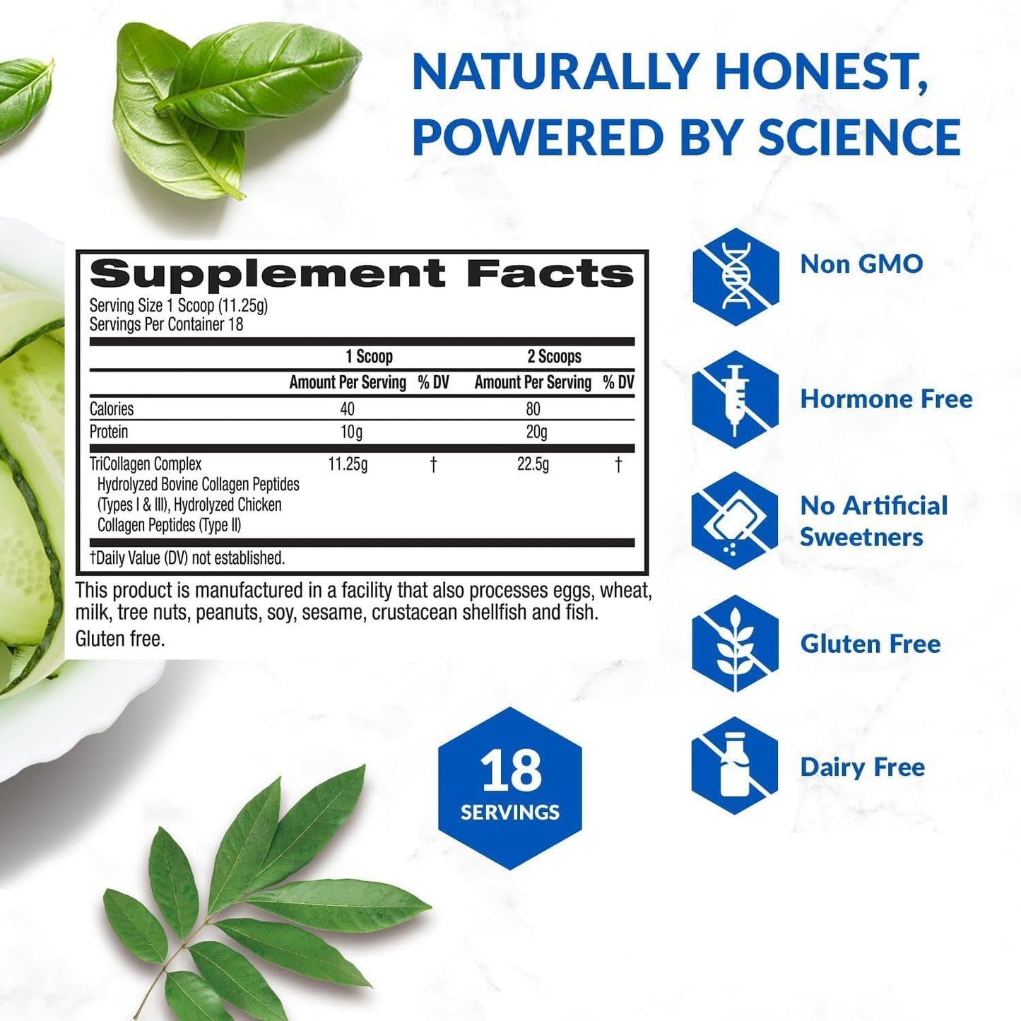 Hydrolyzed Collagen Peptides Powder - Types I, II, & III - Grass Fed Protein for Anti Aging - Skin, Hair, Bone & Joint Health - Unflavored 7 Oz