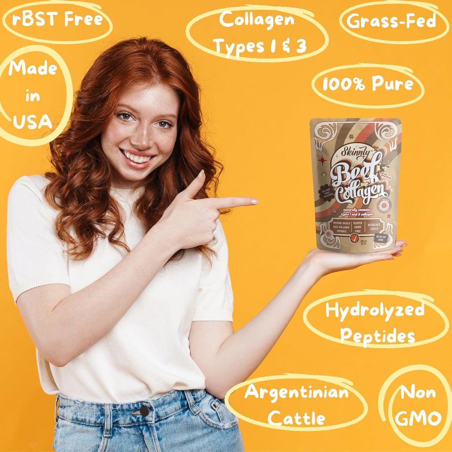 Hydrolyzed Collagen Peptides Powder for Skin, Hair, and Nails - Unflavored Type 1 & 3 Collagen Protein - 8 oz (20 Servings)