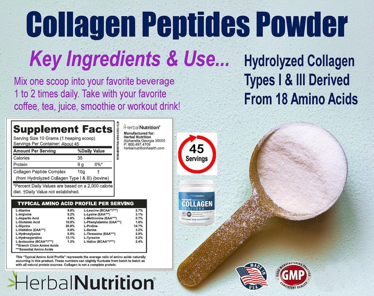 Hydrolyzed Collagen Peptides Powder for Skin, Hair, Nails & Joints - Keto & Paleo Friendly, Non-GMO & Gluten Free - 45 Servings