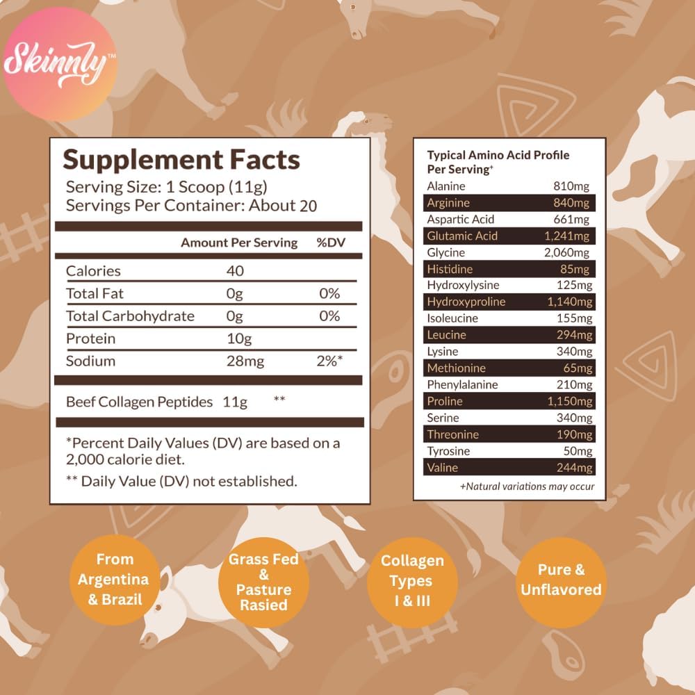 Hydrolyzed Collagen Peptides Powder for Skin, Hair, and Nails - Unflavored Type 1 & 3 Collagen Protein - 8 oz (20 Servings)